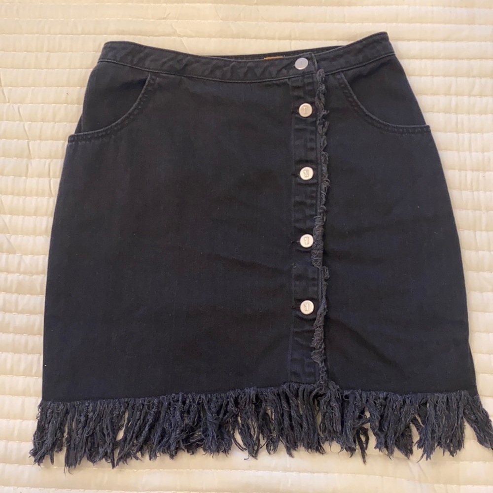 Anthropology Pilcro Denim Fringe Skirt